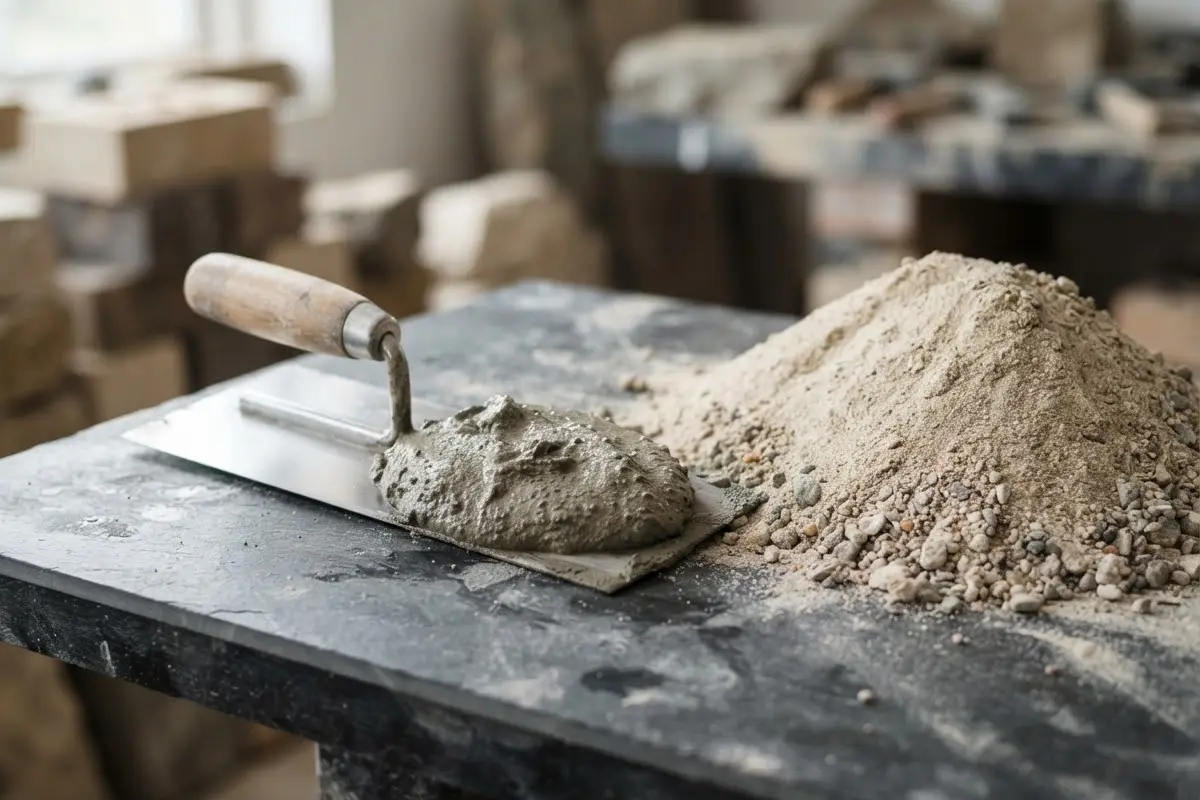 Ilustración: montón de cemento y arena con una paleta